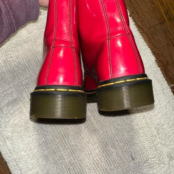 Dr. Martens Red Combat Boots with Yellow Stitching - Picture 7 of 7